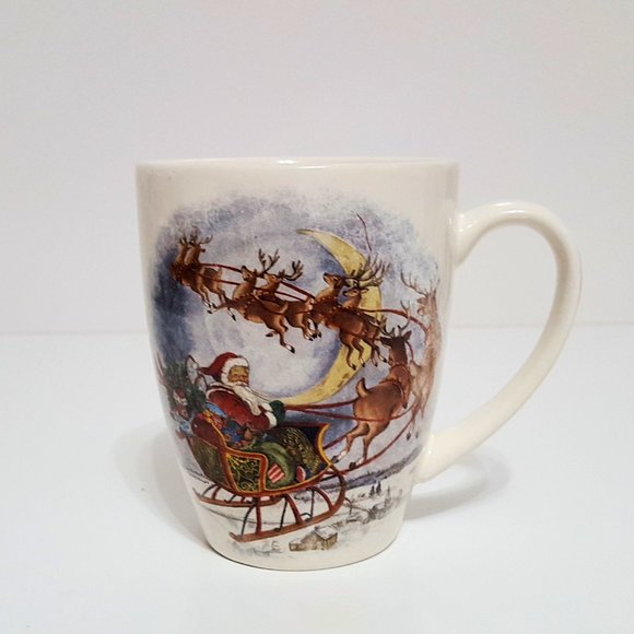 NEW RARE Pottery Set of 4 Pottery Barn Nostalgic Santa Mugs 10.75 OZ Stoneware - Picture 5 of 11